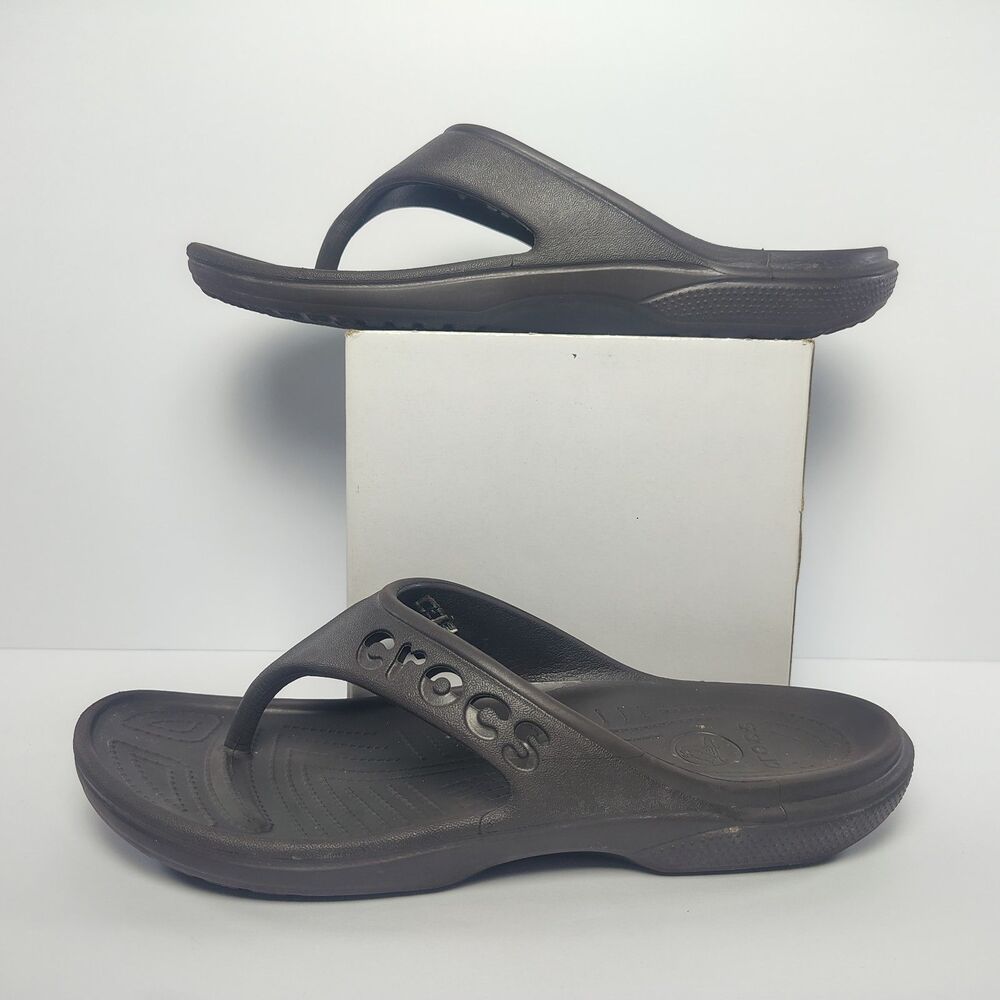 Crocs Baya Mens 11 Dark Brown Flip Flop Sandals